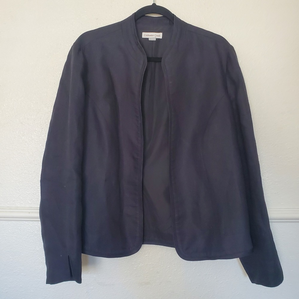 Coldwater Creek Women 16 Gray Linen Open Front Blazer Jacket 4024323